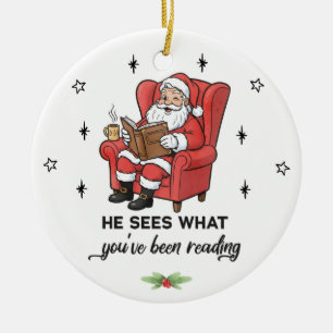 Grappige Kerstman Boek Liefhebber Kerstmis Keramisch Ornament