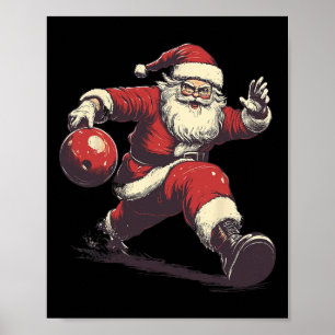 Grappige Kerstman Bowler Bowling Speler Kerstmis X Poster