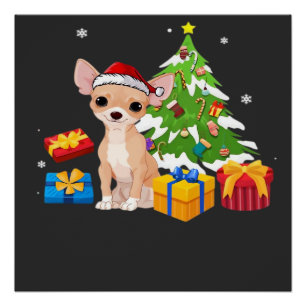 Grappige Kerstman Chihuahua Hond Kerstboom Cadeaus Perfect Poster