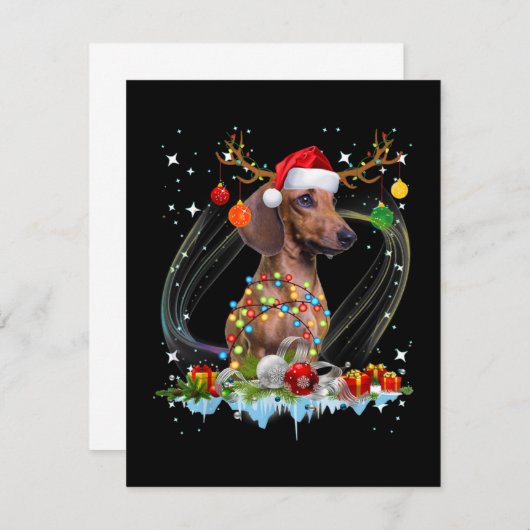 Grappige Kerstman Dachshund Rendier Licht Kerstmis Notitiekaartje (Voorkant / Achterkant)