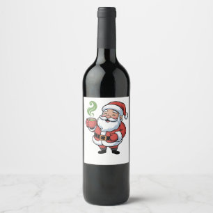 Grappige Kerstman die een Matcha-drankje vasthoudt Wijn Etiket