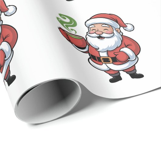 Grappige Kerstman die een Matcha-Drink vasthoudt Cadeaupapier (Rol Hoek)