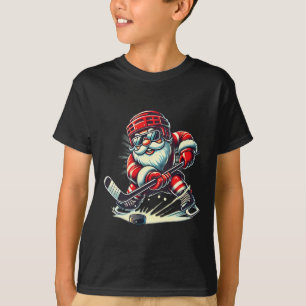 Grappige Kerstman die ijshockeyliefhebbers jongens T-shirt