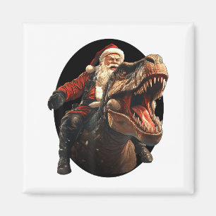 Grappige Kerstman die op een dinosaurus rijdt, Vin Magneet