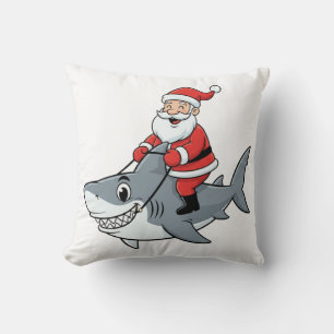 Grappige Kerstman die op een Haai Rijdt Kerstvakan Kussen