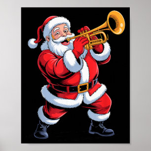 Grappige Kerstman die Trompet Speelt Vakantie Kers Poster
