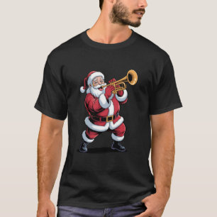 Grappige Kerstman die Trompet Speelt Vakantie Kers T-shirt