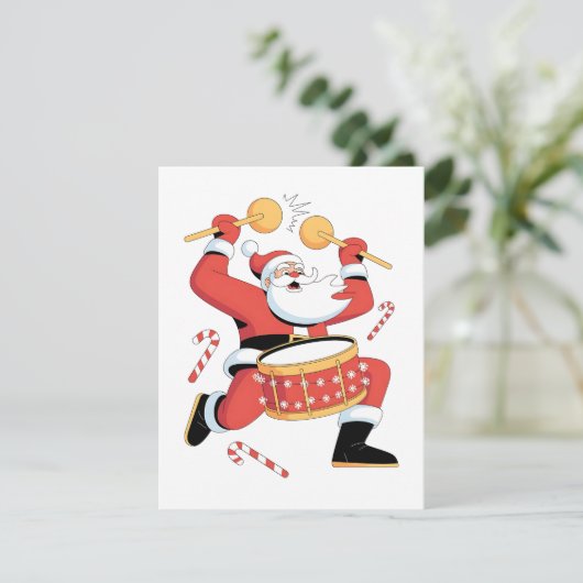 Grappige Kerstman Drummer Lelijke Kerstmis Kerst D Feestdagenkaart (Staand voorkant)