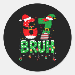 Grappige Kerstman Elf 67 Bruh Kerst Meme Zes Zeven Ronde Sticker