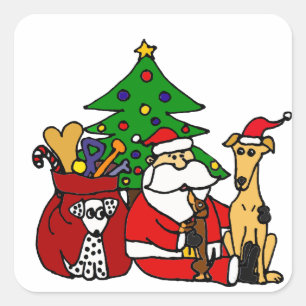 Grappige Kerstman en Puppy Honden Kerstkunst Vierkante Sticker