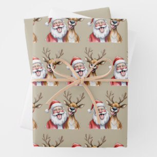 Grappige Kerstman en Rendier Kerst Winter Inpakpapier Vel