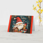 Grappige kerstman en Speelgoed kerst Kaart (Gele Bloem)