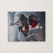 Grappige Kerstman en struisvogel Kerstbezorging Legpuzzel (Horizontaal)