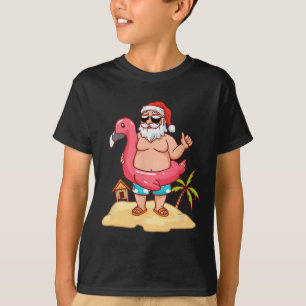 Grappige Kerstman Flamingo Zomer Vakantie Kerstmis T-shirt