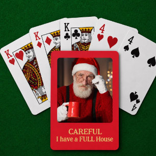 Grappige Kerstman Full House Foto Cadeau Pokerkaarten
