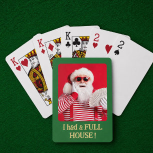 Grappige Kerstman Full House Foto Cadeau Pokerkaarten