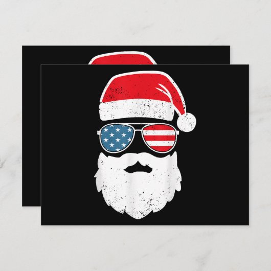 Grappige Kerstman Gezicht Zonnebril Patriottisch A Feestdagenkaart (Voorkant / Achterkant)