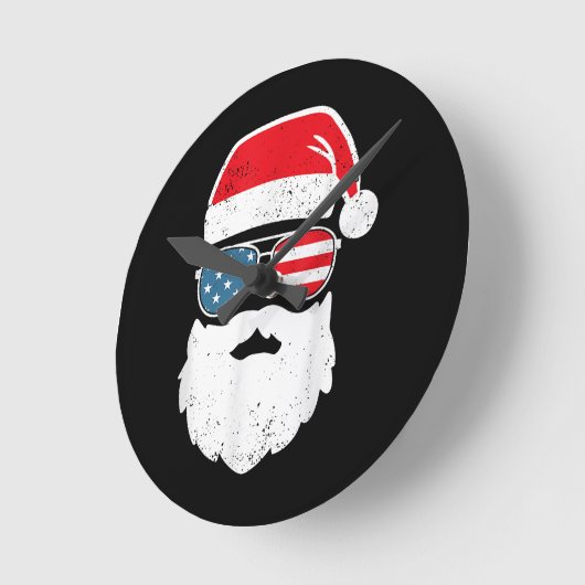 Grappige Kerstman Gezicht Zonnebril Patriottisch A Ronde Klok (Hoek)