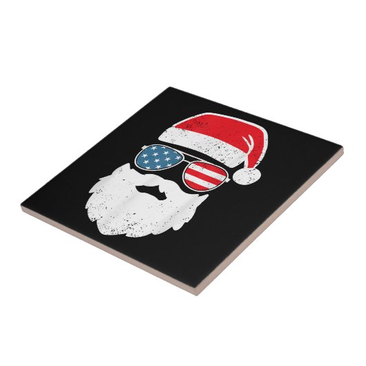 Grappige Kerstman Gezicht Zonnebril Patriottisch A Tegeltje (Zijkant)