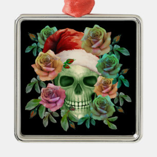 GRAPPIGE KERSTMAN GROENE SKEDEL EN KERSTFLORA  METALEN ORNAMENT