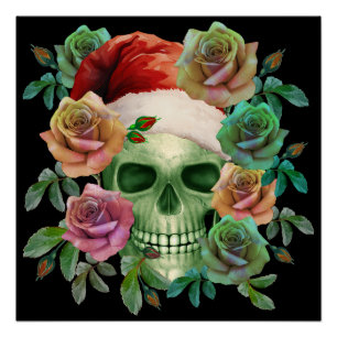 GRAPPIGE KERSTMAN GROENE SKEDEL EN KERSTFLORA PERFECT POSTER