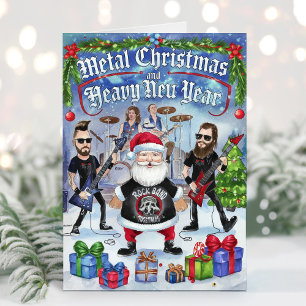Grappige Kerstman Heavy Metal Kerstkaart Feestdagen Kaart