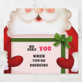 Grappige Kerstman Hij Ziet Je Als Je Drinkt Bier Etiket (Enkel label)