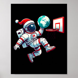 Grappige Kerstman Hoed Astronaut Smakt Aarde Baske Poster