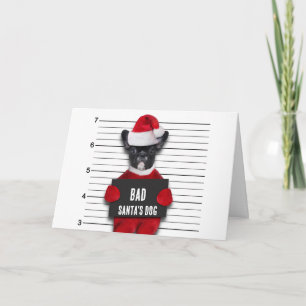 Grappige Kerstman-hond Mugshot Funny Christmas Kaart
