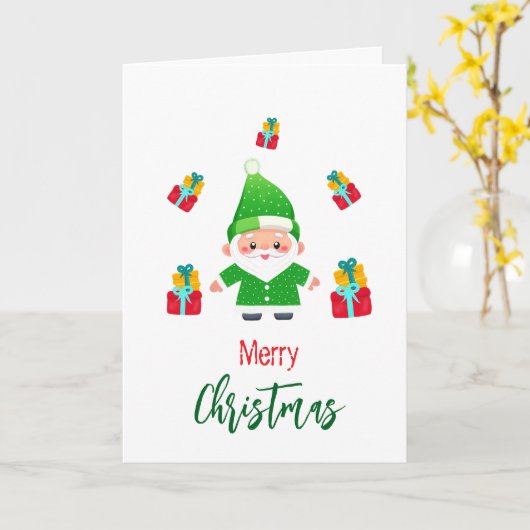 Grappige Kerstman Kaart (Gele Bloem)