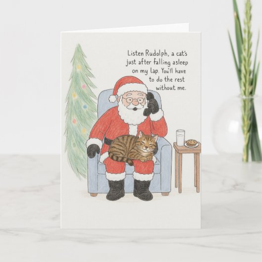 Grappige Kerstman Kat Kaart (Voorkant)