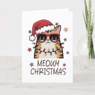 Grappige Kerstman Kat “Miauw Kerstmis” Vouwkaart Feestdagen Kaart