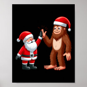 Grappige Kerstman Kerstman Bigfoot High-fiving Xm Poster