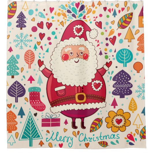Grappige Kerstman Kerstmis Illustratie Douchegordijn (Voorkant)