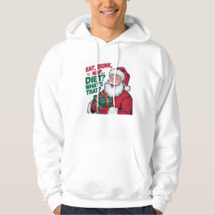 Grappige Kerstman Kersttrui Eten Drinken Slapen Hoodie