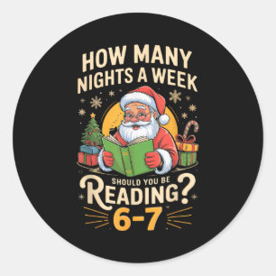 Grappige Kerstman Leest 67 Meme T-shirt Kerstmis L Ronde Sticker