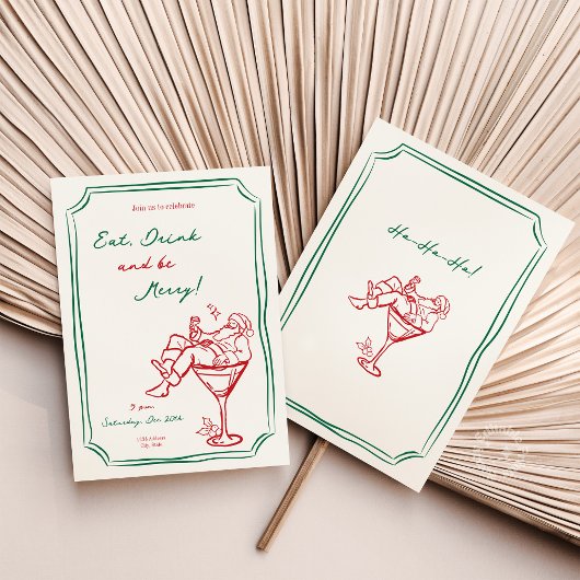 Grappige Kerstman Martini uitnodiging