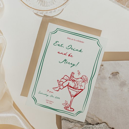Grappige Kerstman Martini uitnodiging
