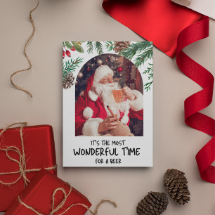 Grappige Kerstman Meest Prachtige Tijd Bier Kerstm Feestdagenkaart
