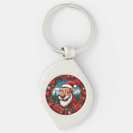 Grappige Kerstman met krans en Ornamenten Sleutelhanger