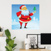 Grappige kerstman met mini kerstboom poster (Thuiskantoor)