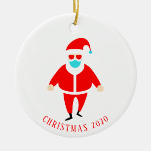 Grappige Kerstman met Mondkapje Gepersonaliseerde Keramisch Ornament