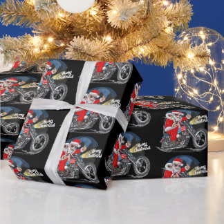 Grappige Kerstman met sigaar op motorfiets Cadeaupapier