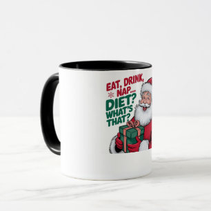 Grappige Kerstman Mok Eten Drinken Slapen