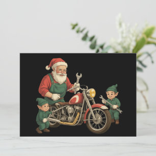 Grappige Kerstman monteur Retro Biker Kerstmis Feestdagenkaart