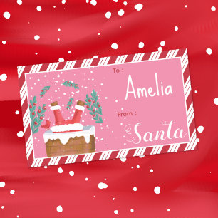 Grappige Kerstman Ondersteboven Kind Roze Gift Tag