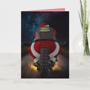 GRAPPIGE KERSTMAN OP MOTORFIETS KERSTKAART KAART