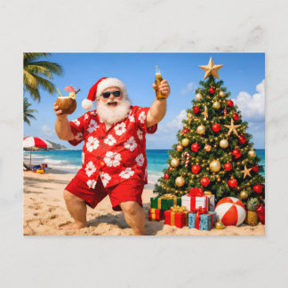 Grappige Kerstman op tropisch eiland  Feestdagenkaart