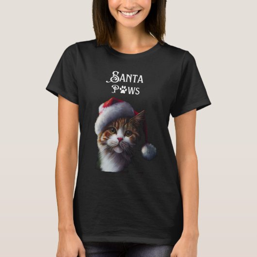 Grappige Kerstman Paws Kat T-shirt (Voorkant)