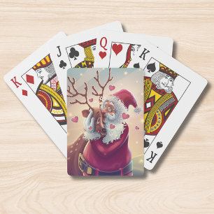 Grappige Kerstman Rendier Kerst Kus Pokerkaarten